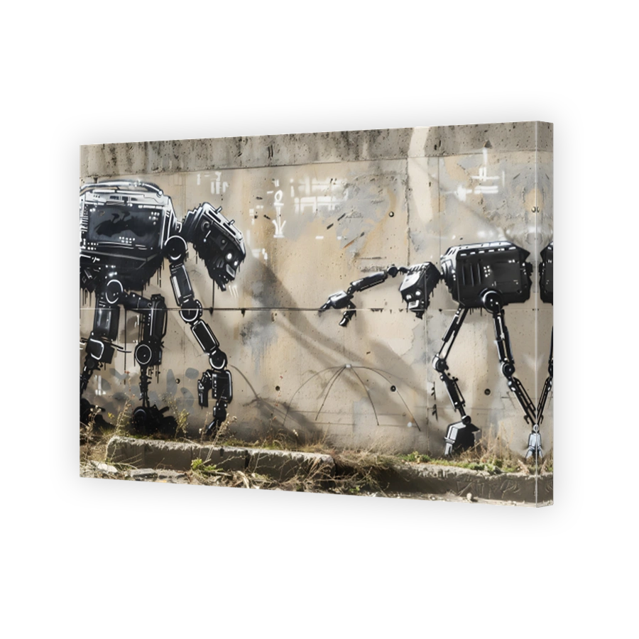 Graffiti robots on a concrete wall