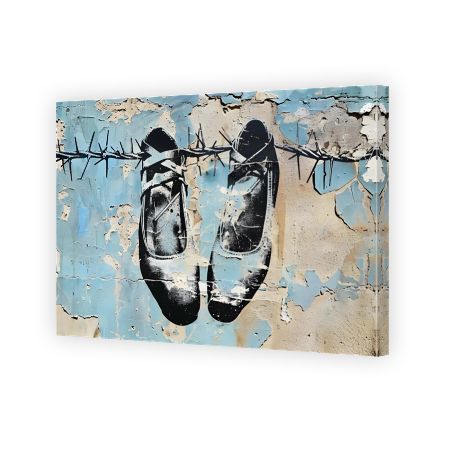 Ballet Shoes on Barbed Wire Stencil Art
