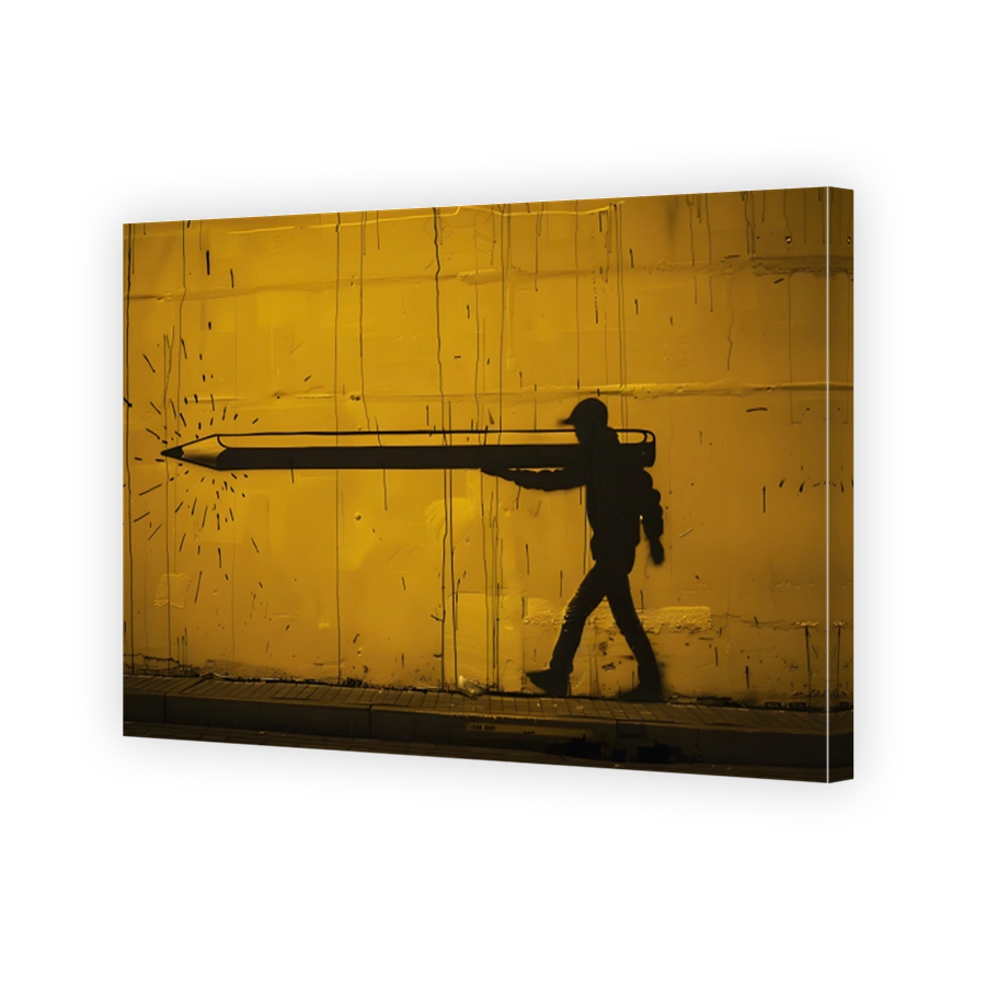 Man Holding a Giant Pencil Street Art
