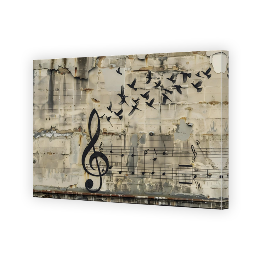 Melancholic Birds and Musical Notes Street Art