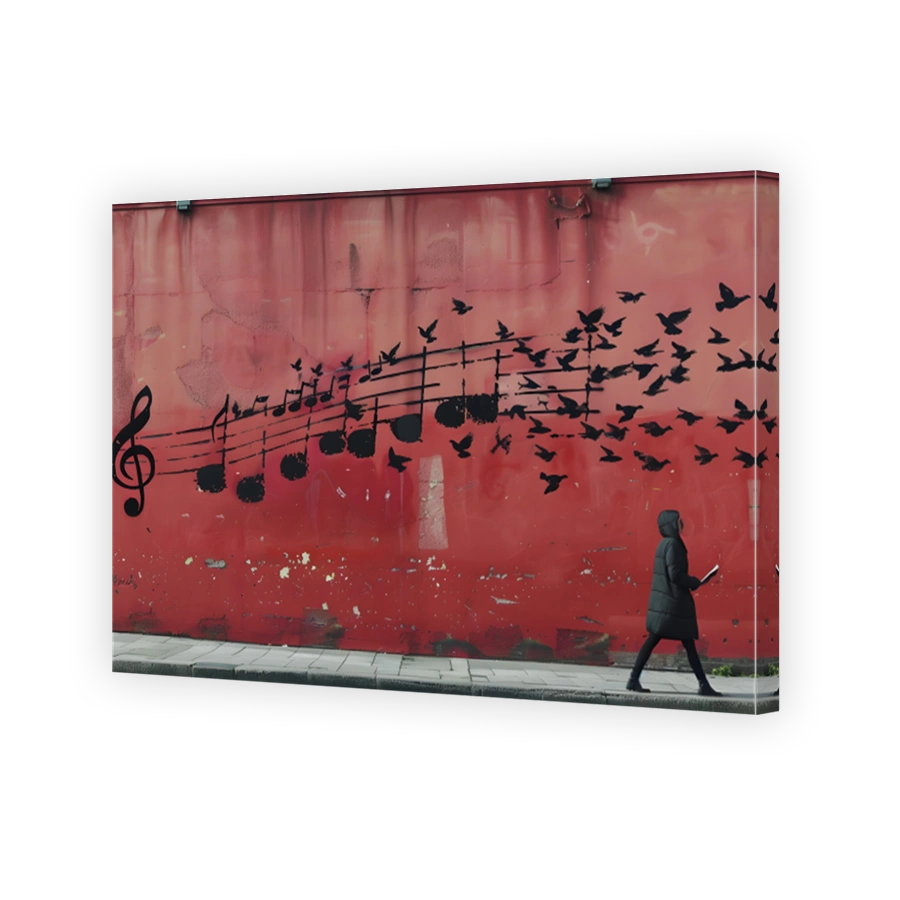 Street art of musical notes and birds