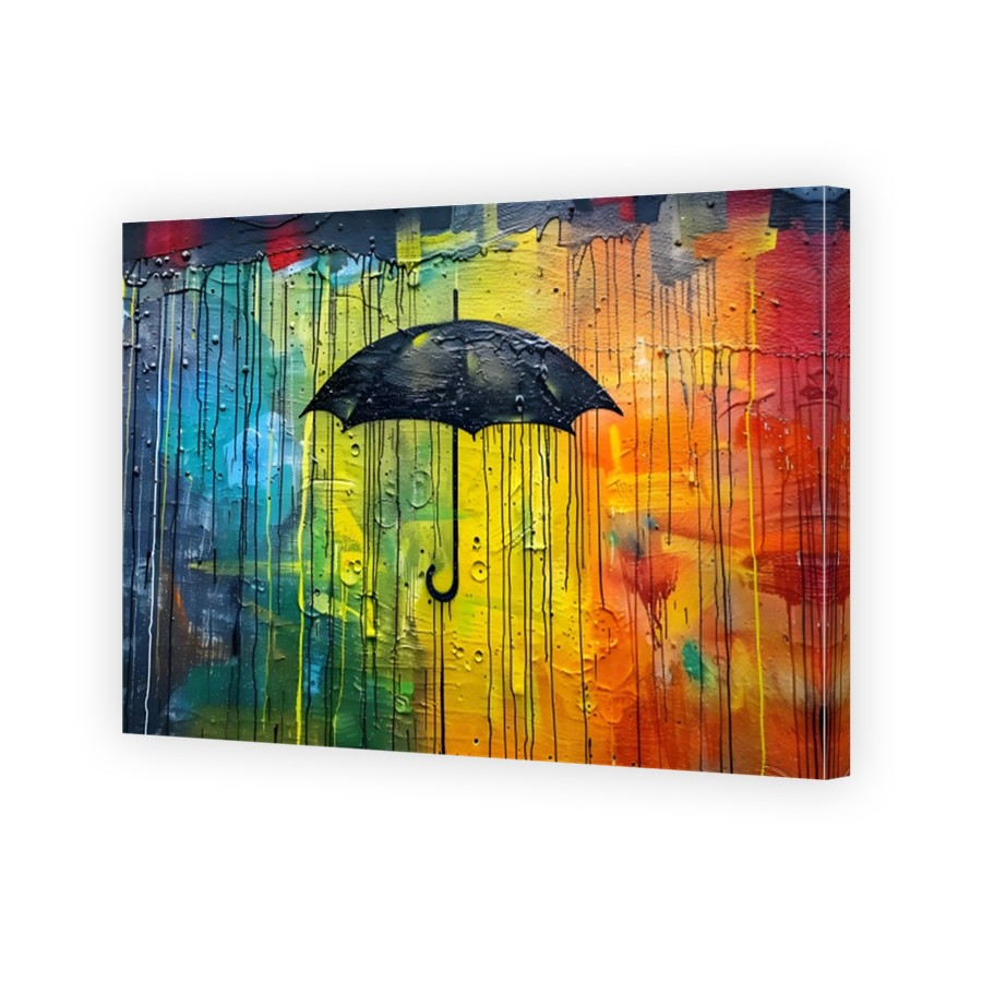 Melancholy umbrella in vibrant street art