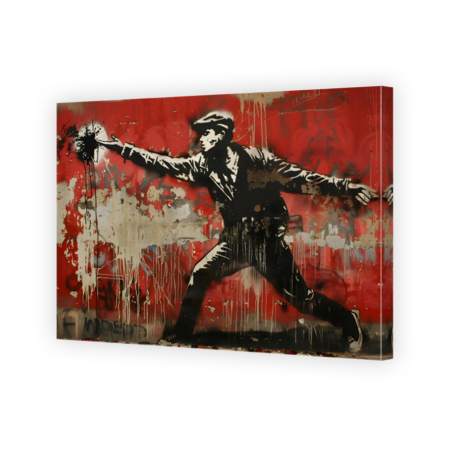Rebellious Man Throwing Paint Stencil Art