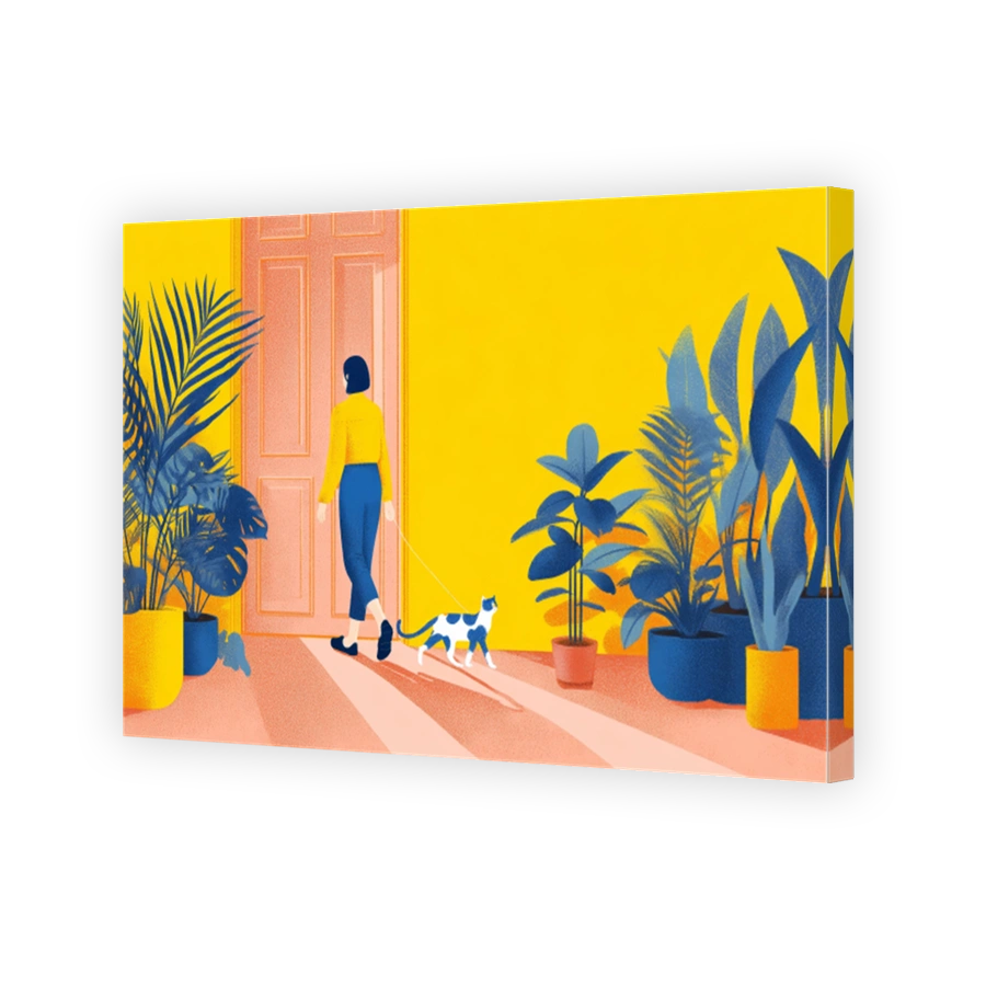 Woman Walking Cat Through Doorway