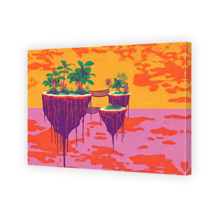Surreal floating islands with lush greenery