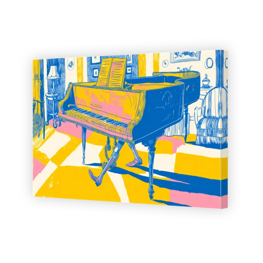 Quirky Grand Piano Linocut Art