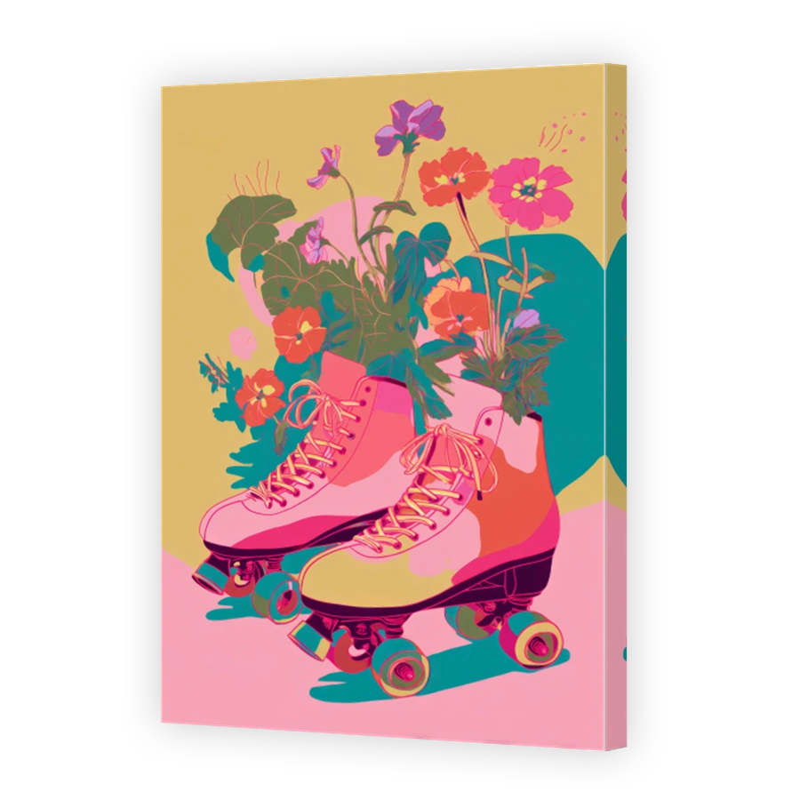 Vibrant Roller Skates with Flowers Digital Art