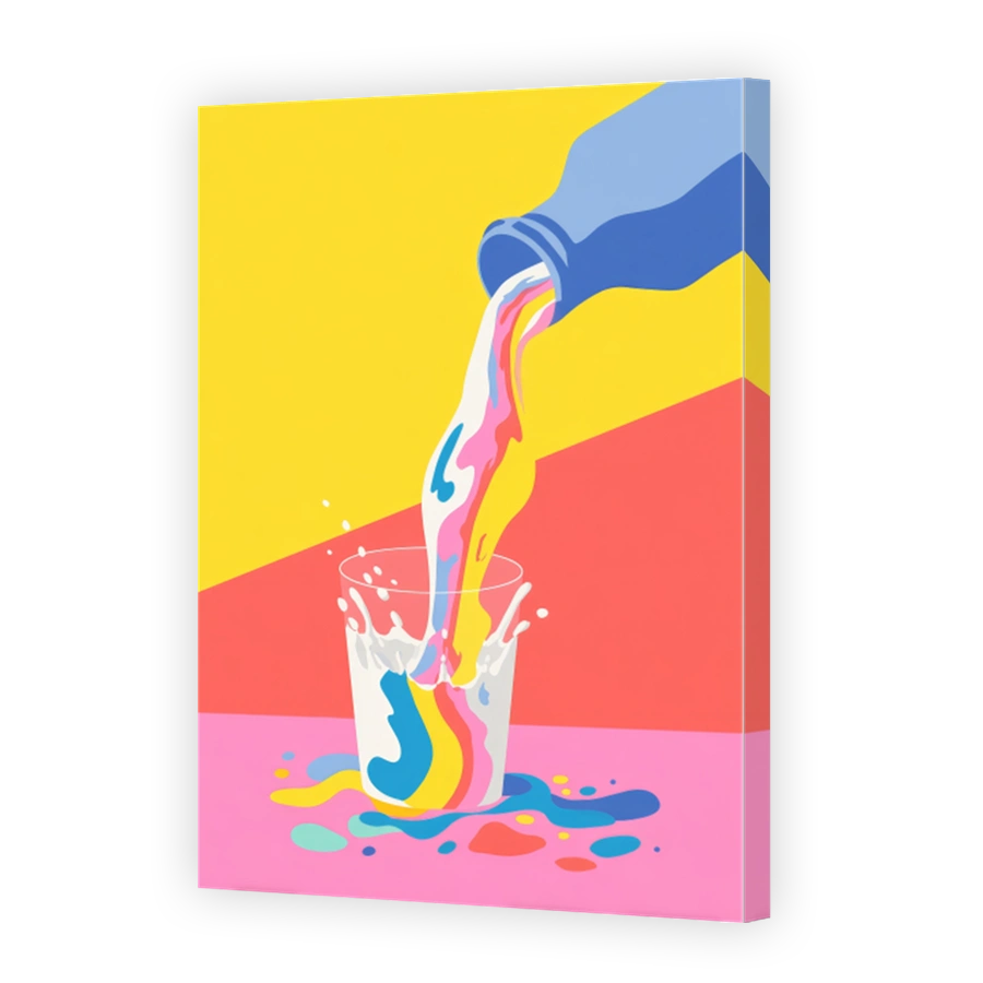 Vibrant Colourful Milk Pouring into Glass Art