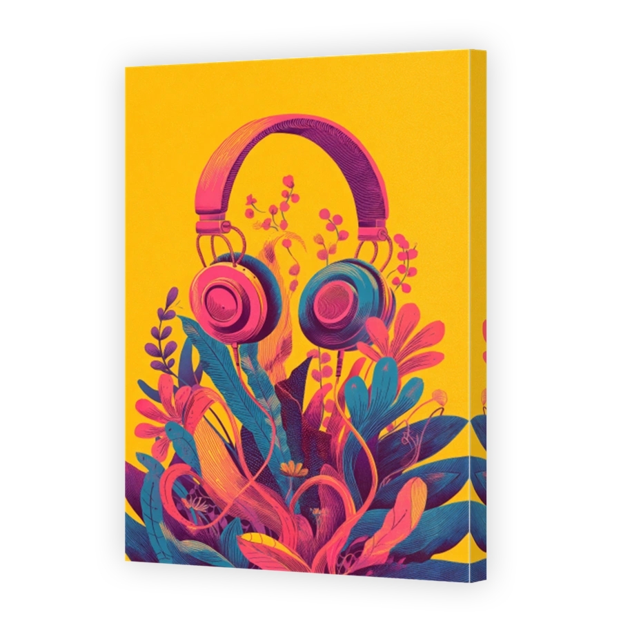 Vibrant Headphones Surrounded by Colourful Flora
