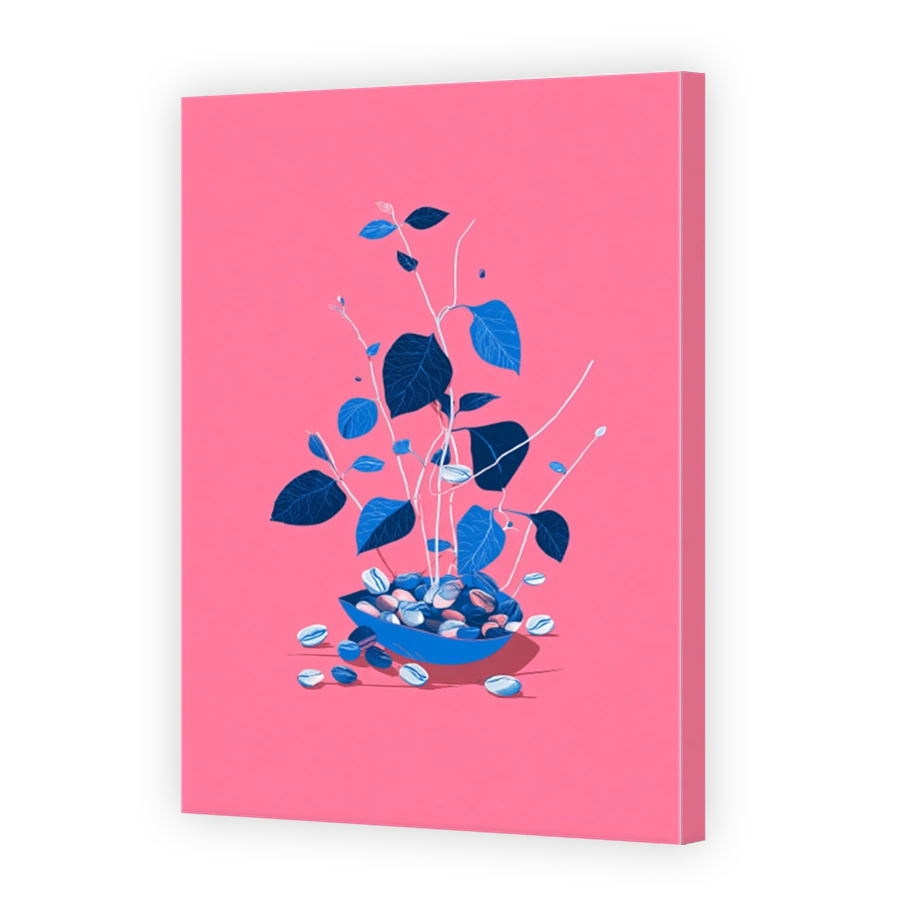 Quirky Coffee Beans and Blue Leaves Digital Art