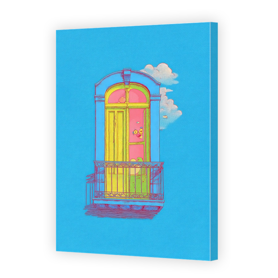 Quirky Character Peeking from a Balcony Digital Art