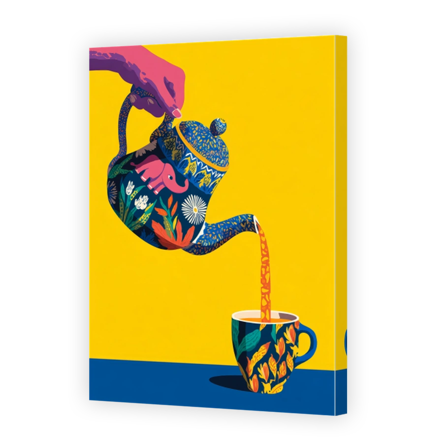 Vibrant Teapot Pouring Tea Into Cup Art