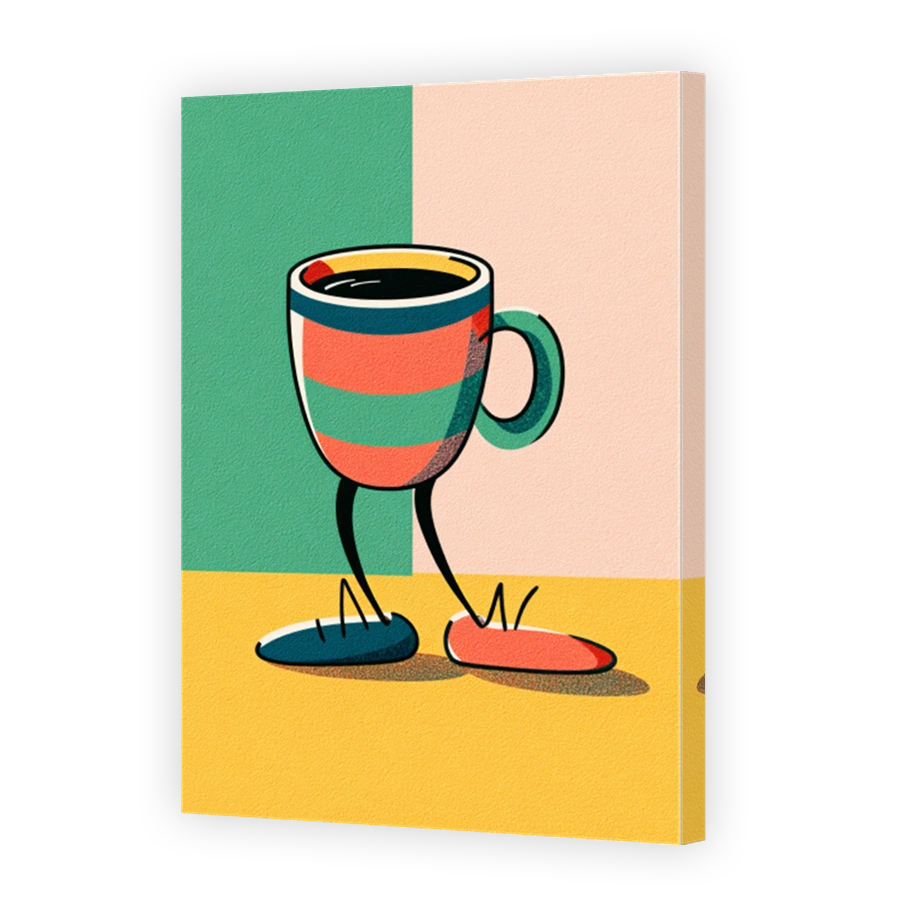 Quirky Walking Coffee Cup Art