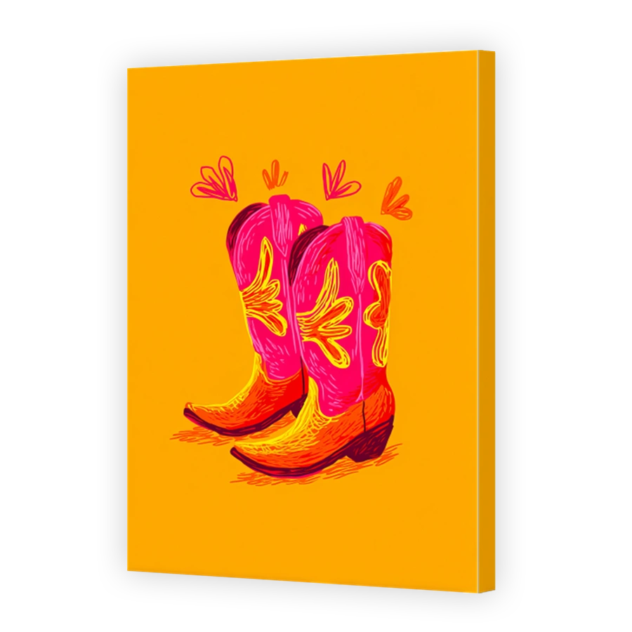 Vibrant Pink and Orange Cowboy Boots Art