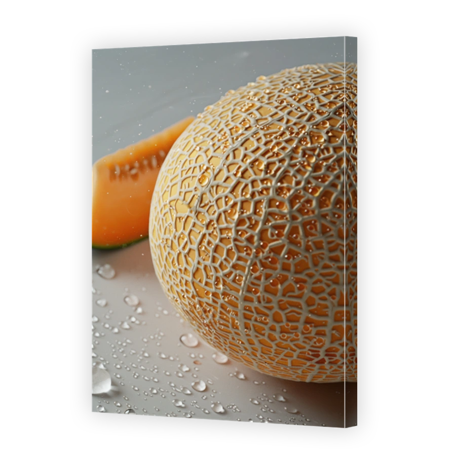 Close Up Of Cantaloupe Lying On A Background With Water Drops 4