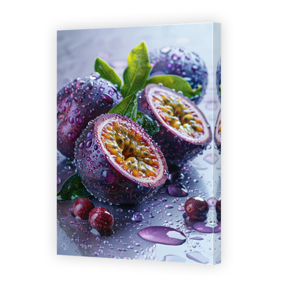 Close Up Of Passion Fruit Lying On A Background With Water Drops