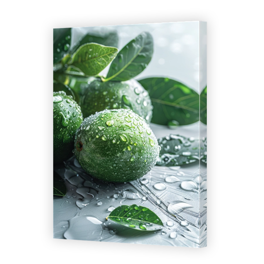 Close Up Of Feijoa Lying On A Background With Water Drops