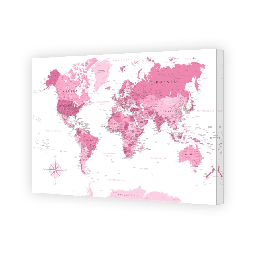Pink and White Map of the World Poster