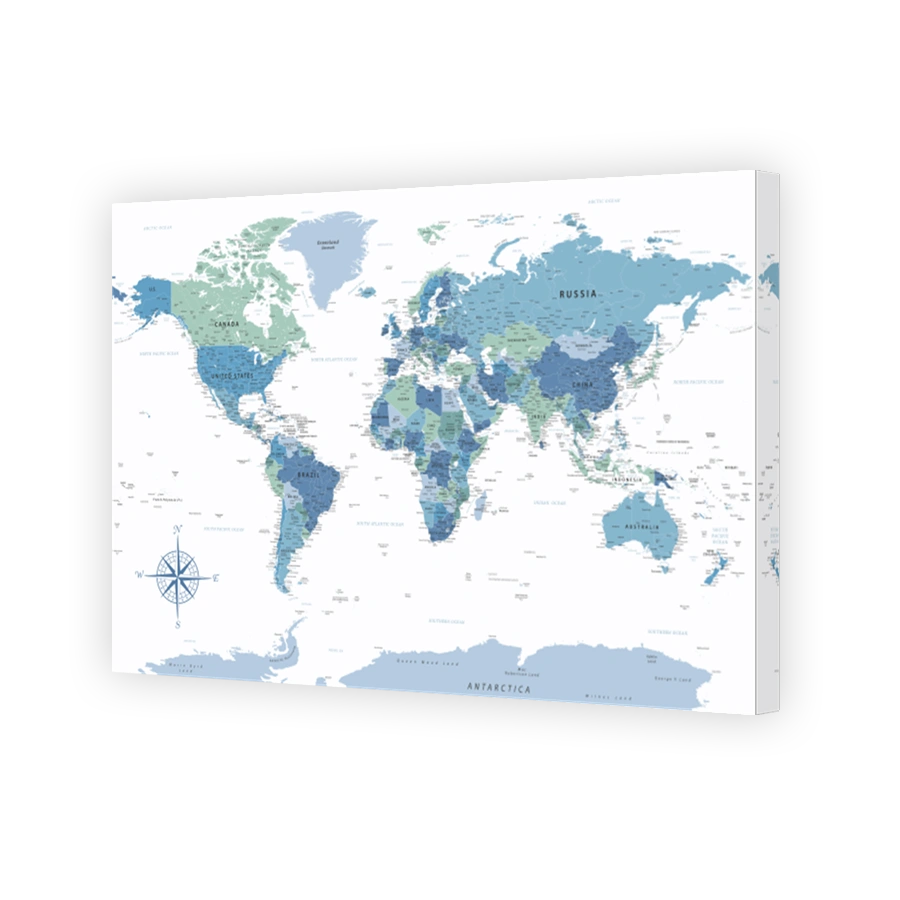 Blue & Green World Map Poster