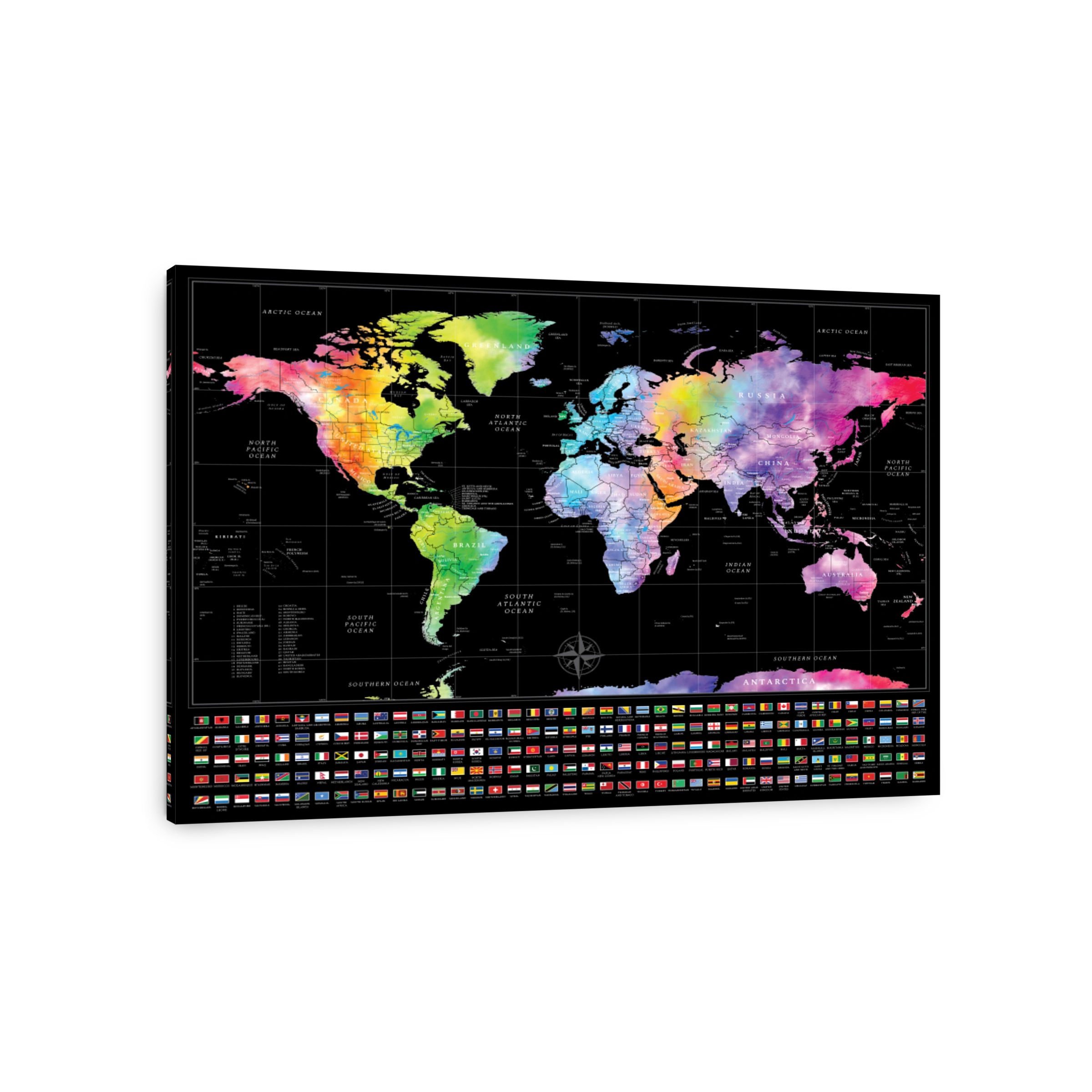 World Map Water Colours With Flags