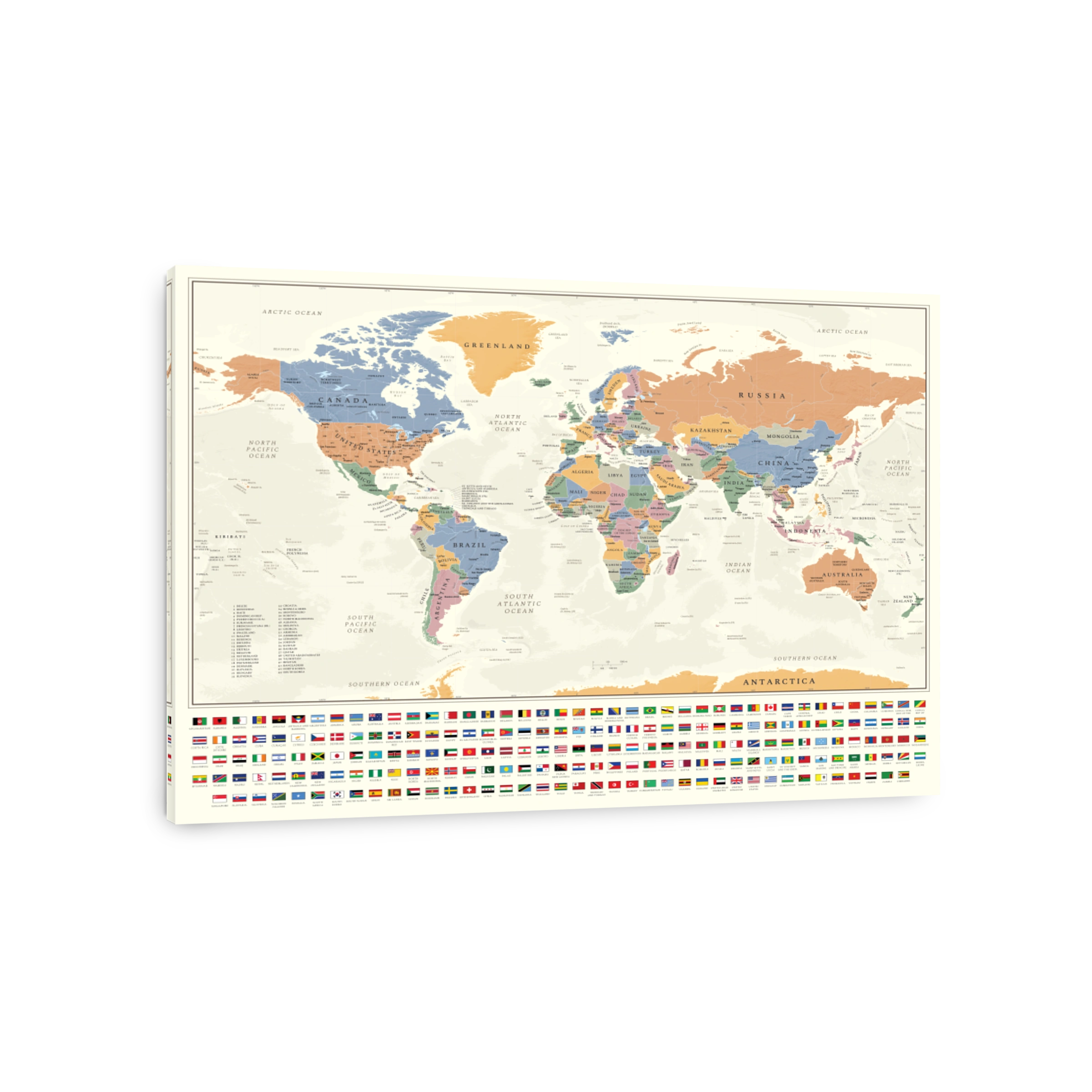 World Map Political Boho 36x48