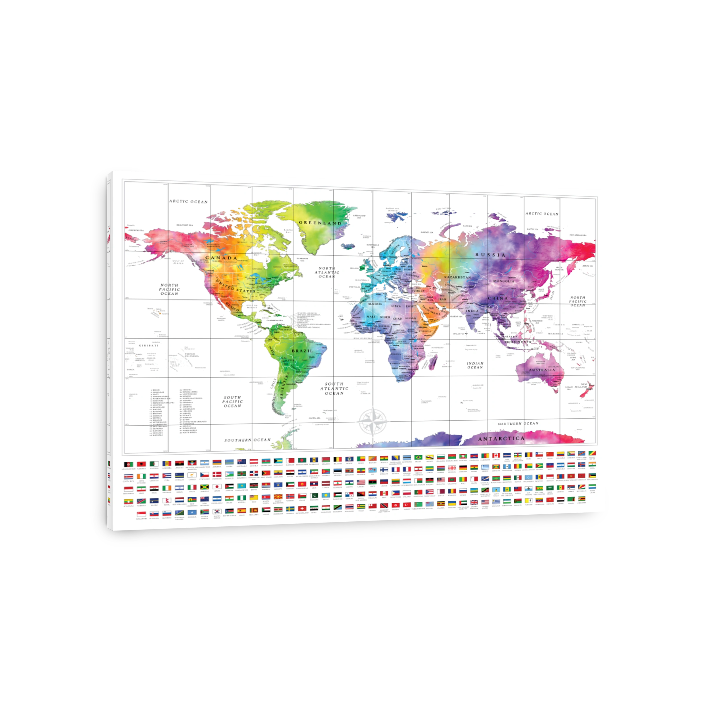 World Map Watercolor With Flags