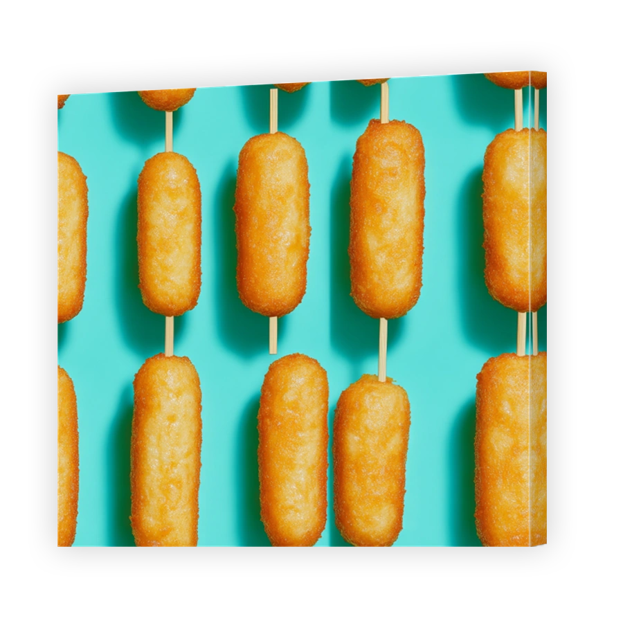 Golden Corn Dogs on Teal Background