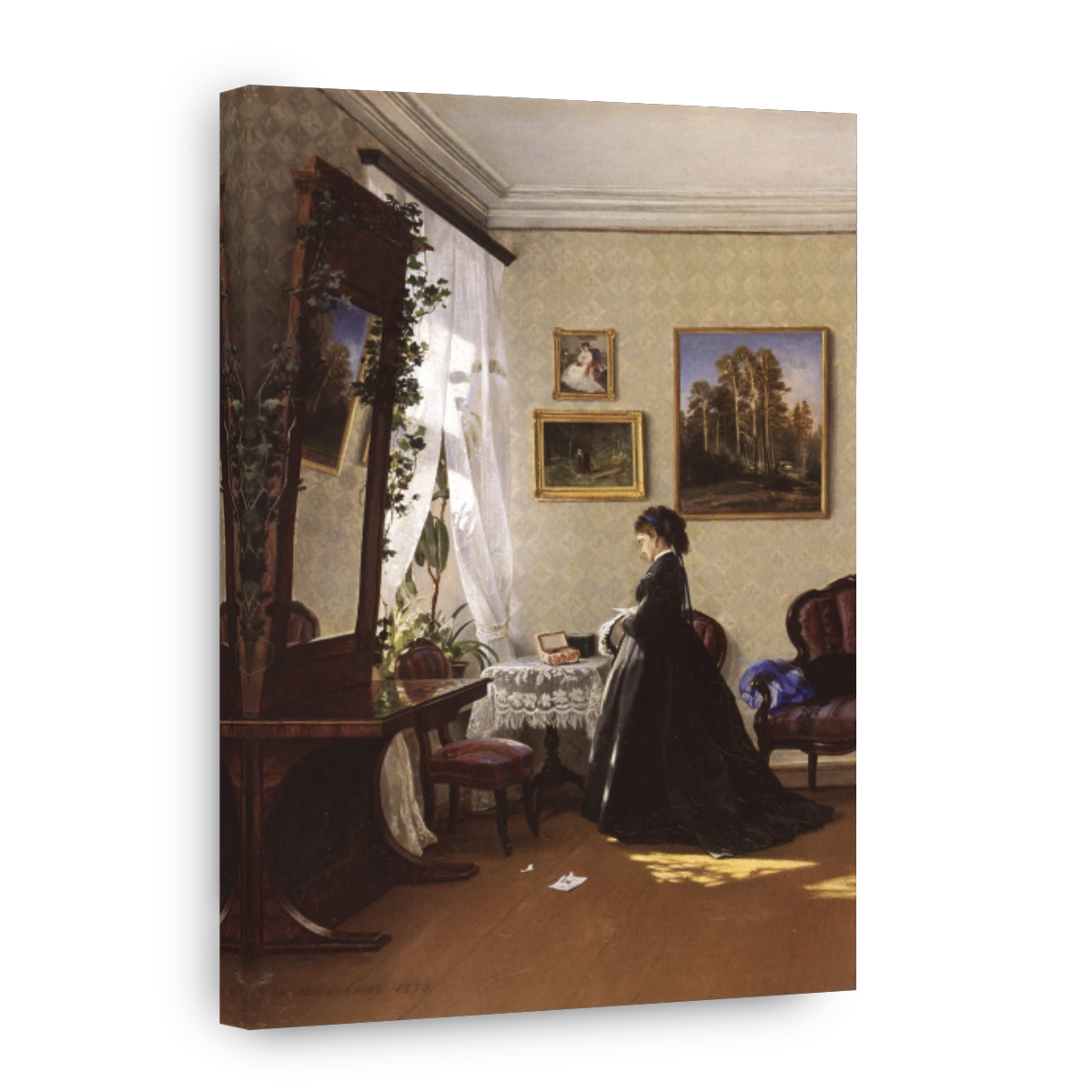 Contemplative woman in a richly decorated room