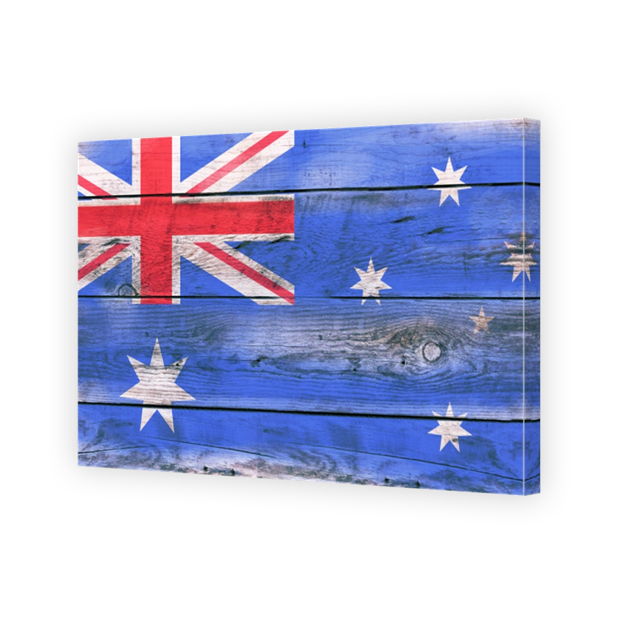 Flag of Australia painted on grungy wood plank