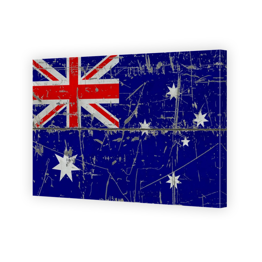 Australia flag painted on cracked dirty surface. National pattern on vintage style surface. Scratched and weathered concept.