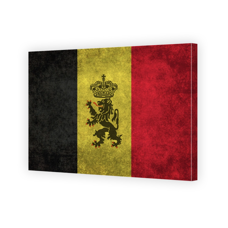 Flag of Belgium with government Lion ensign and distressed textures