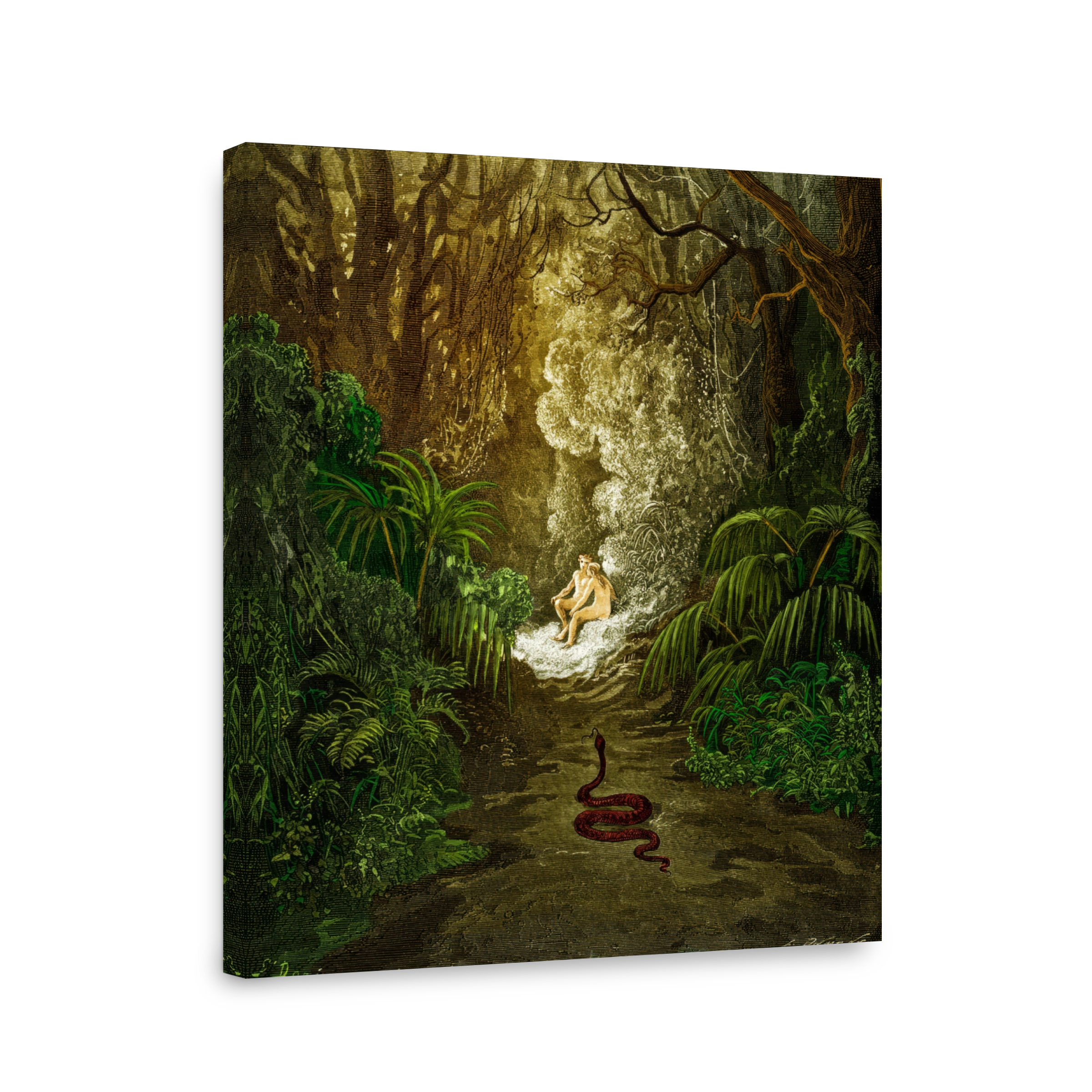 Adam and Eve with Serpent in Lush Forest