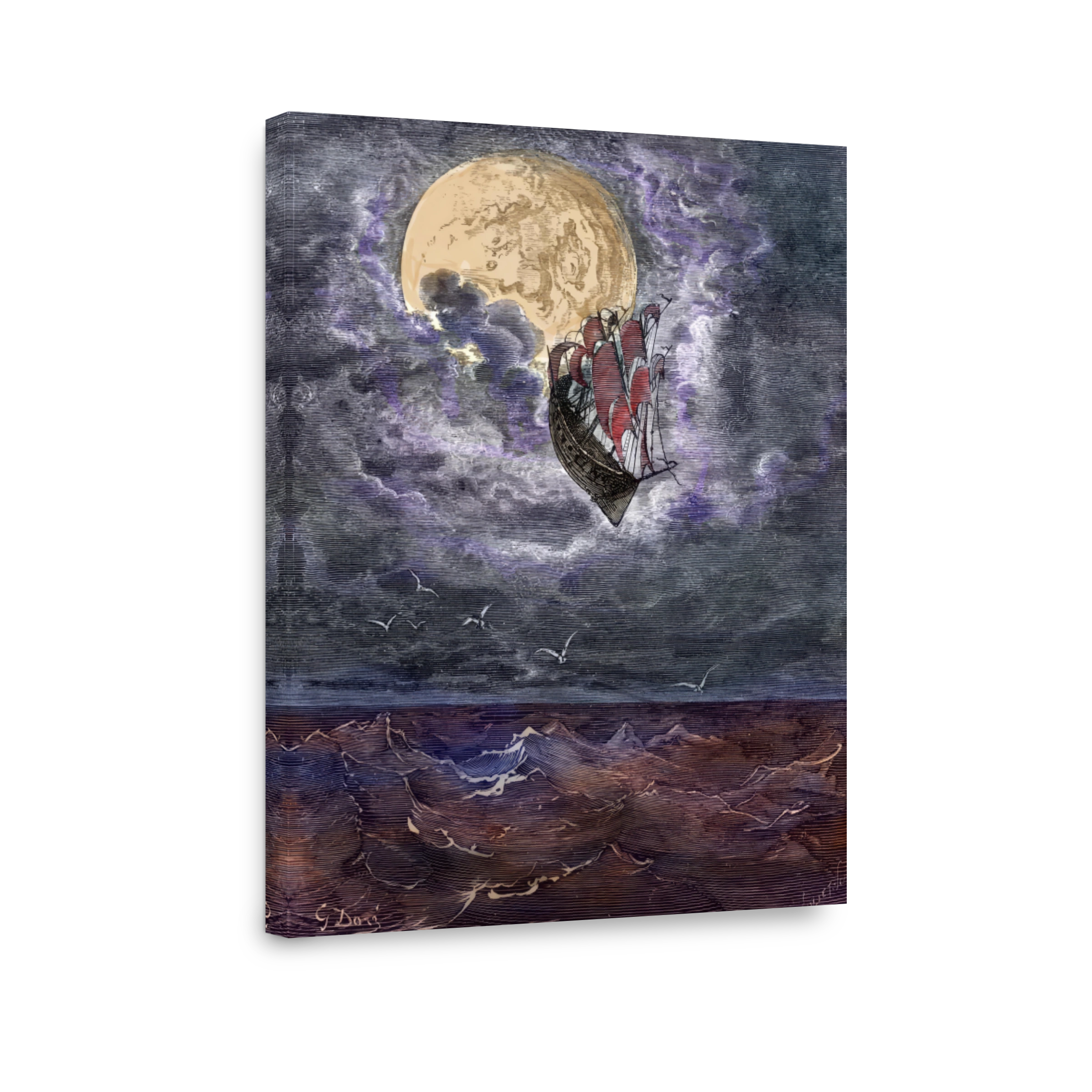 Ship Sailing Through Clouds Near the Moon