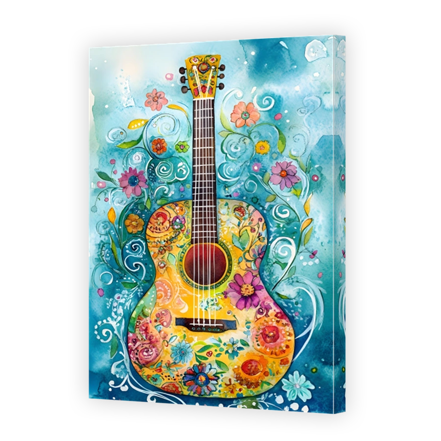 Whimsical Floral Watercolour Guitar Art