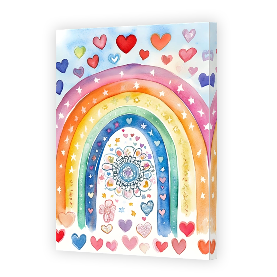 Vibrant Watercolour Rainbow and Hearts Art