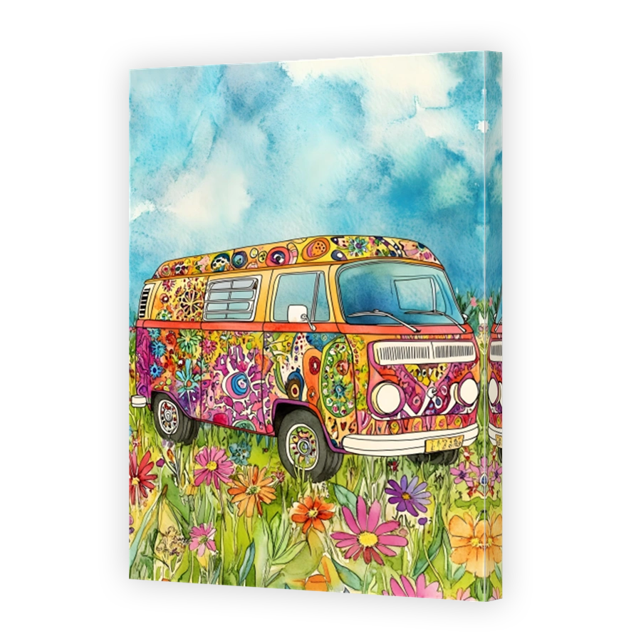 Colourful Hippie Van in Field