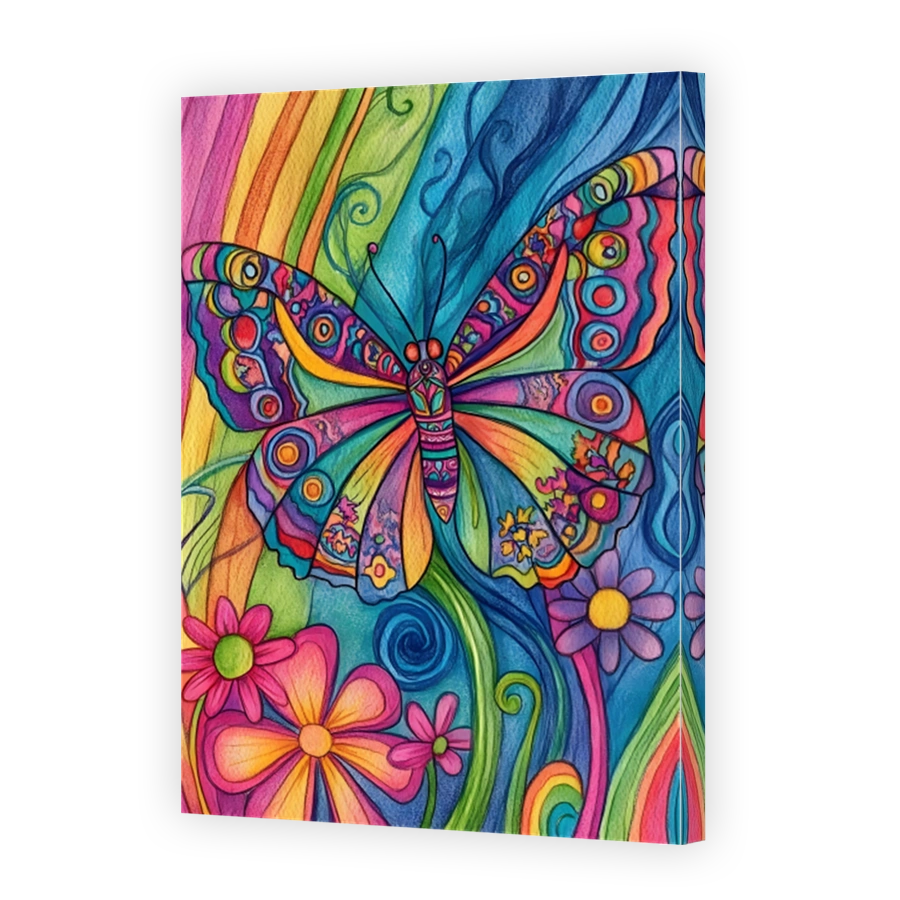 Vibrant Butterfly and Flowers Watercolour