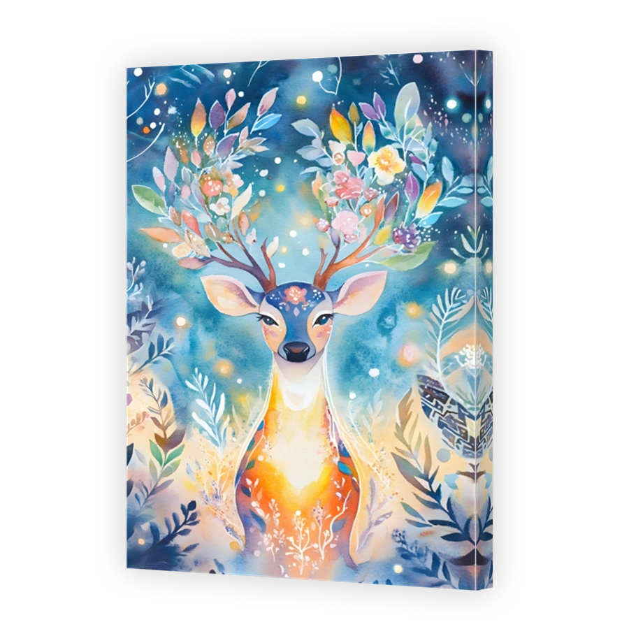 Whimsical Watercolour Deer with Floral Antlers