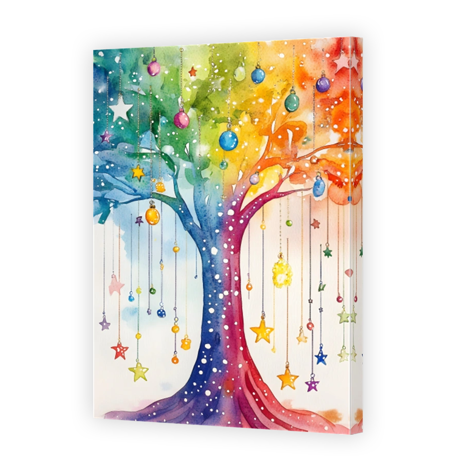 Whimsical Rainbow Tree Watercolour Art