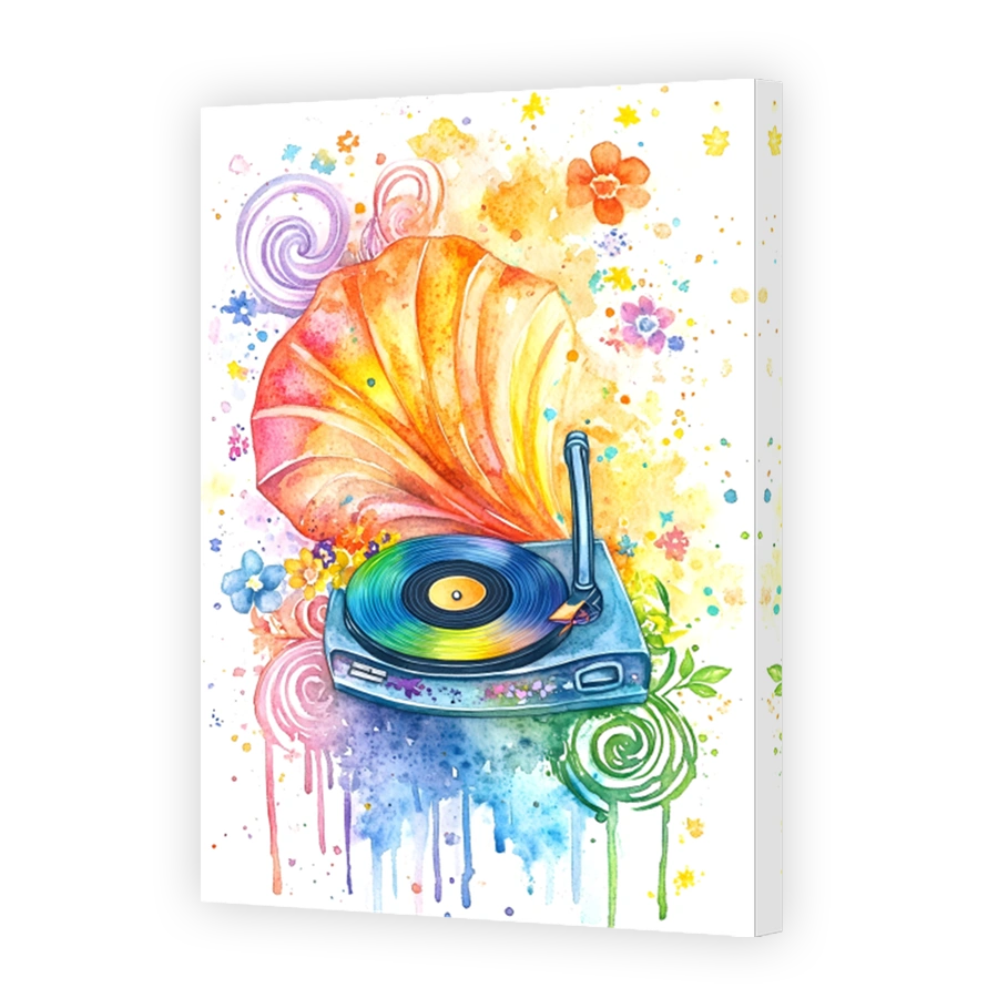 Colourful Watercolour Record Player Art