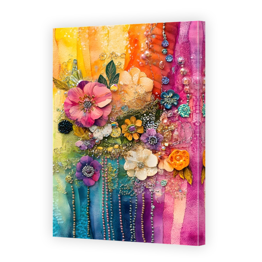 Vibrant Floral Mixed Media Collage