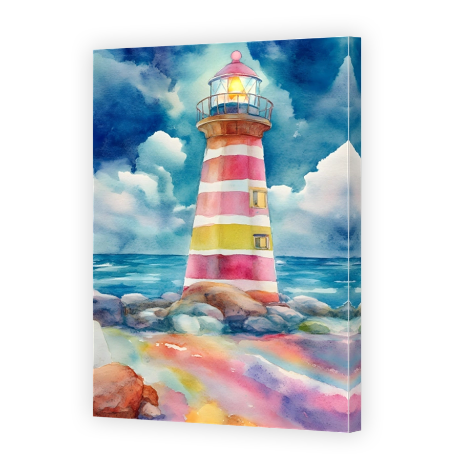 Colourful Lighthouse by the Sea