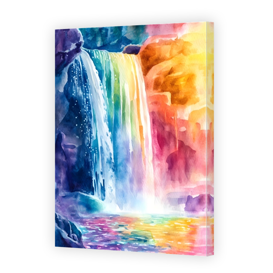 Vibrant Rainbow Waterfall Watercolour Art