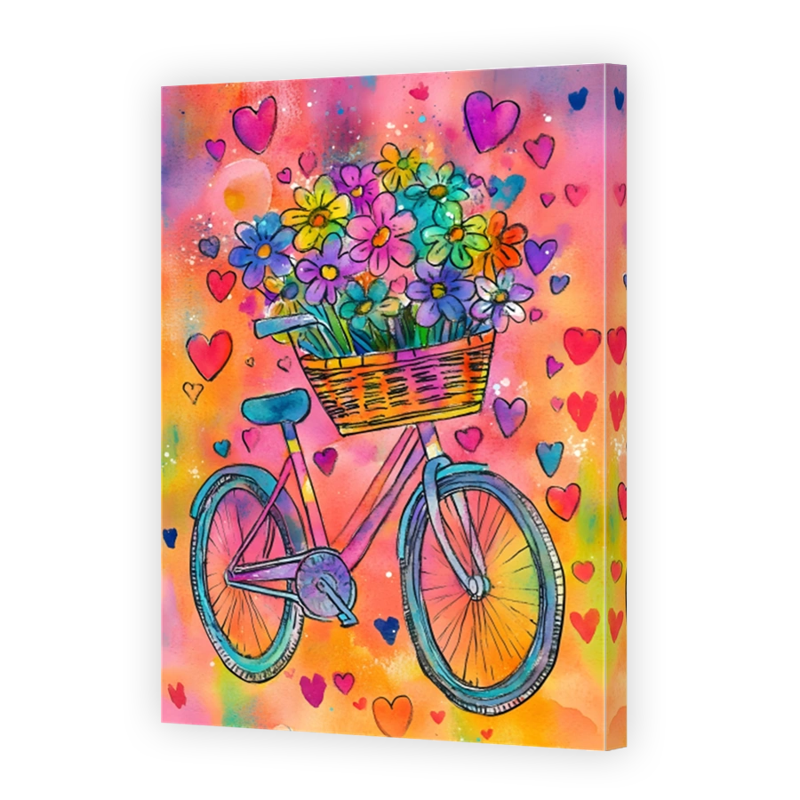Colourful Bicycle with Flowers and Hearts