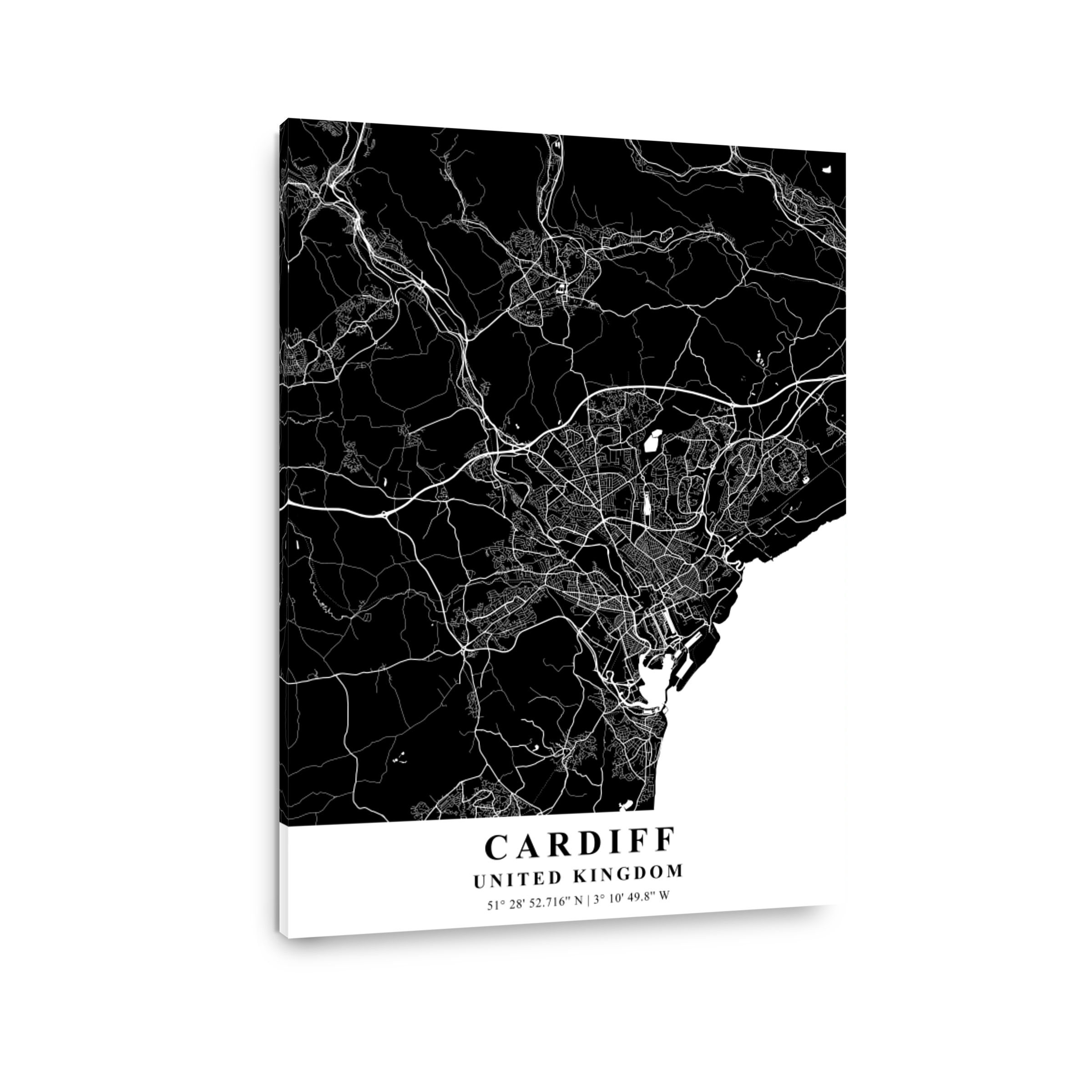 Cardiff   United Kingdom Black Plane Map