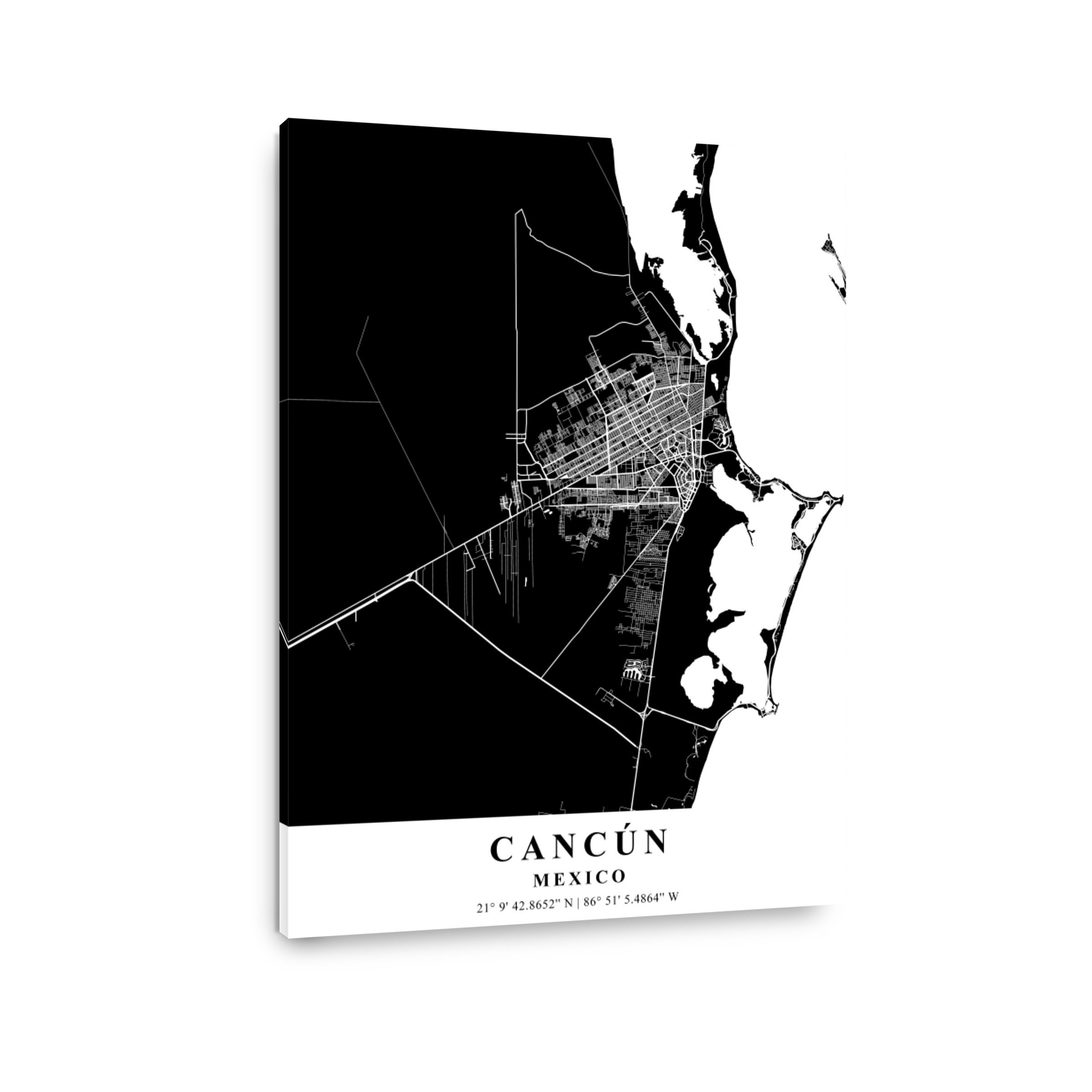 Cancun   Mexico Black Plane Map