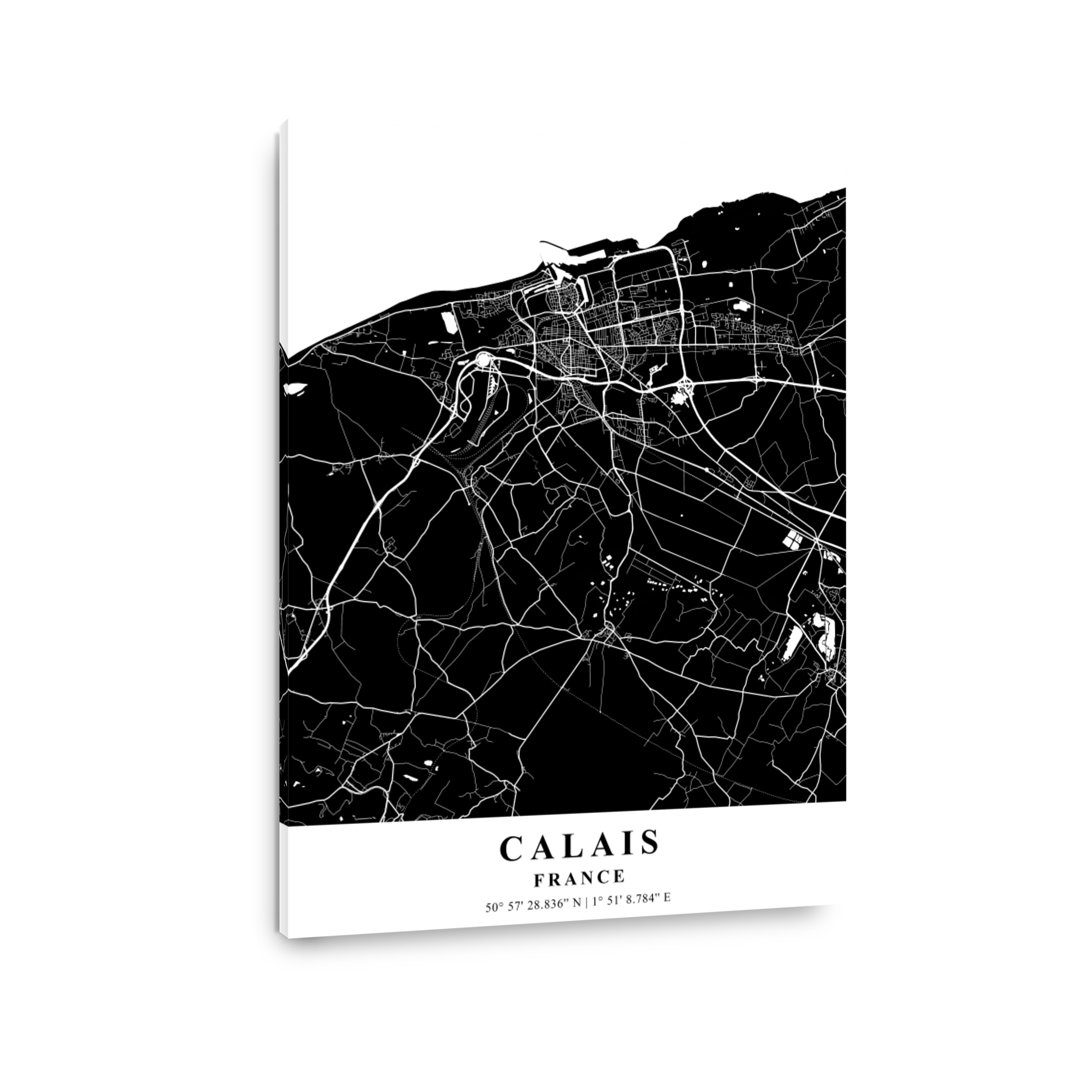 Calais   France Black Plane Map