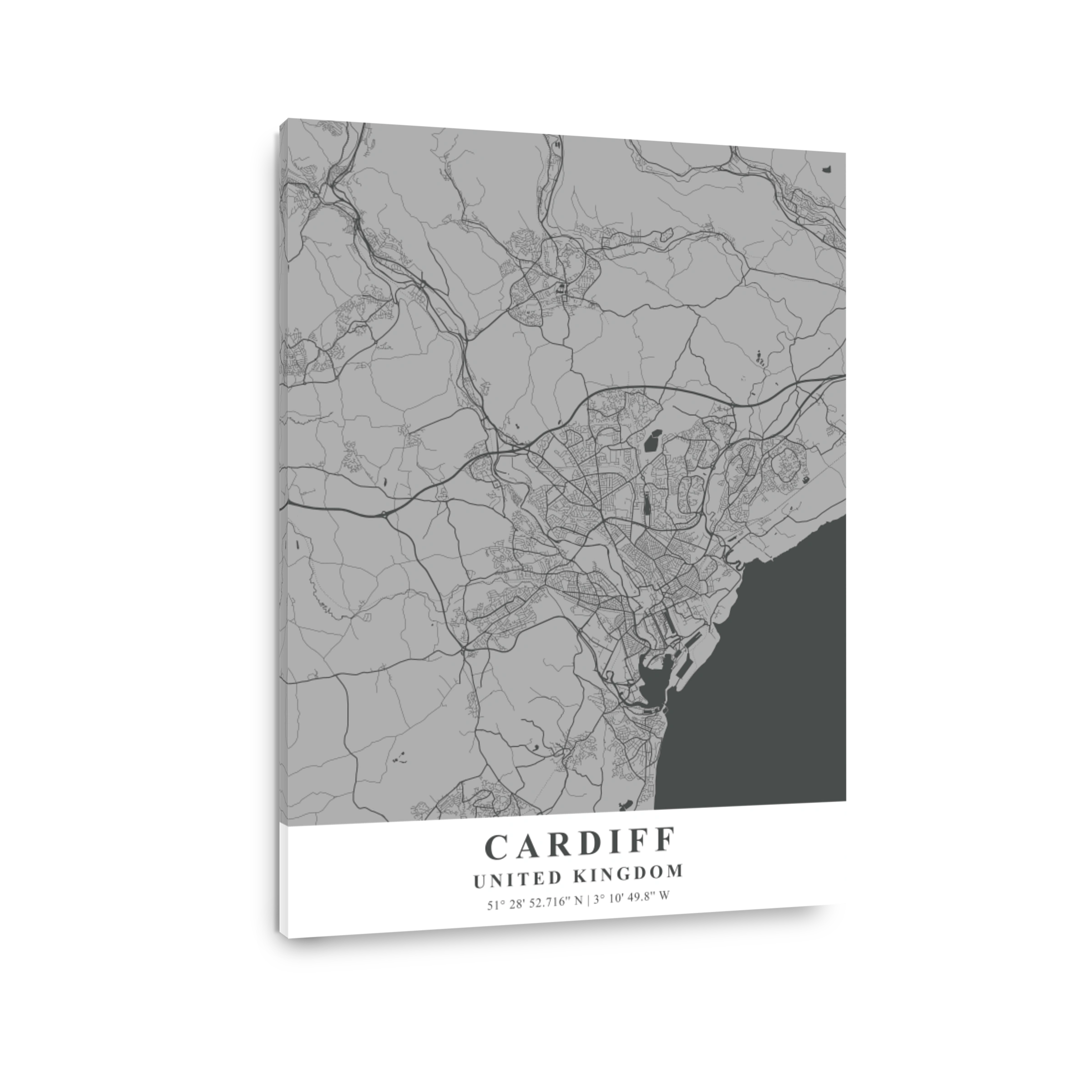 Cardiff   United Kingdom Gray Plane Map
