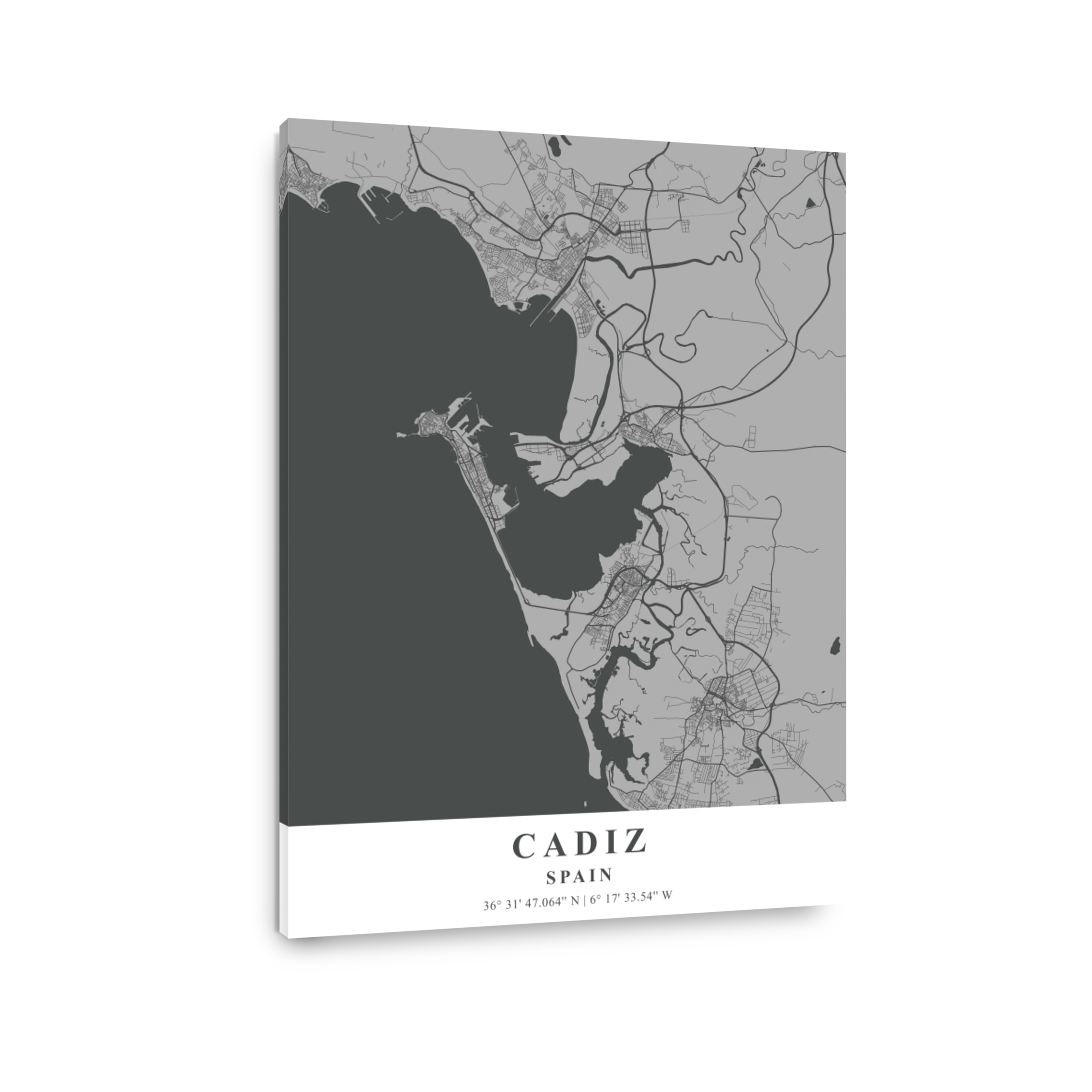 Cadiz   Spain Gray Plane Map