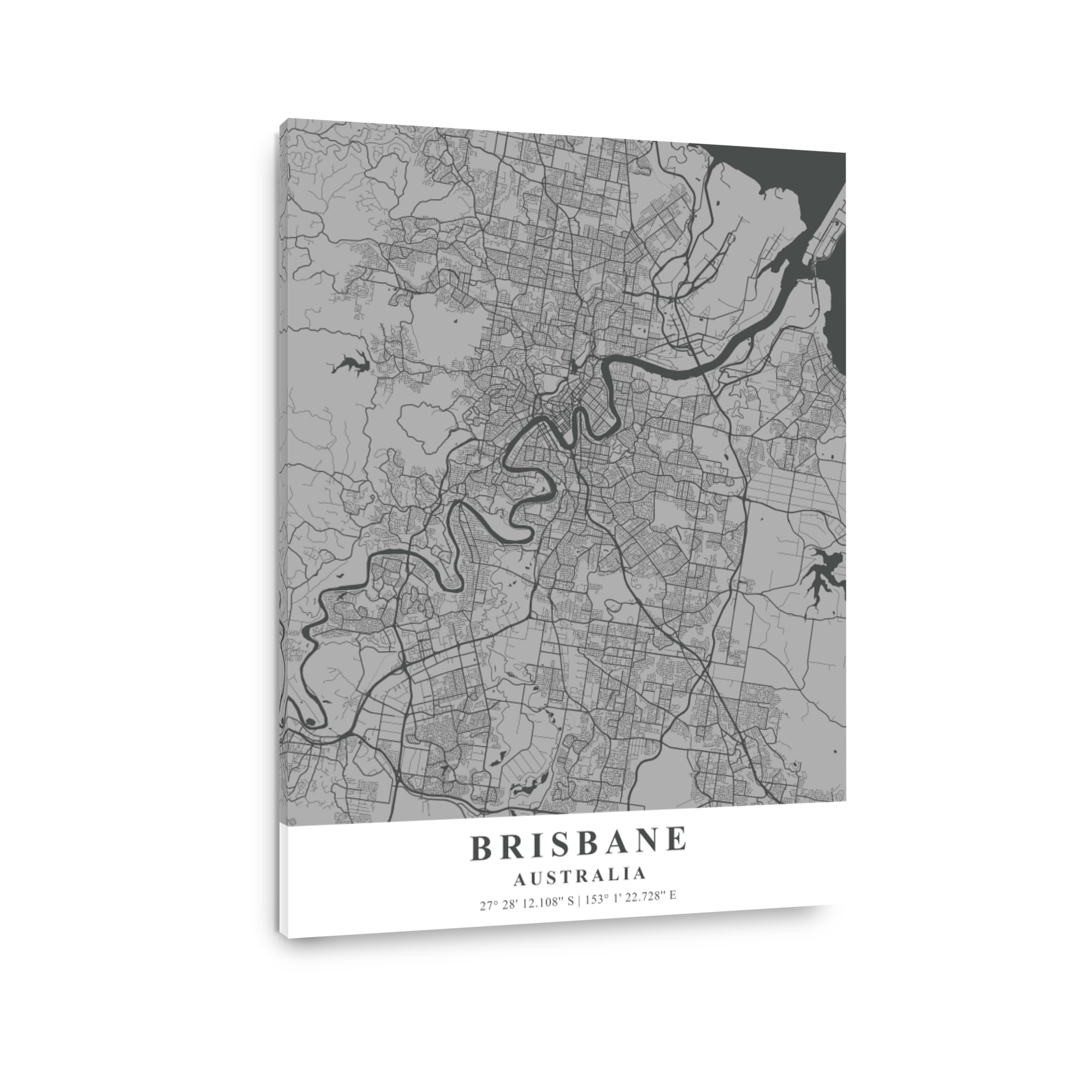 Brisbane Australia Gray Plane Map